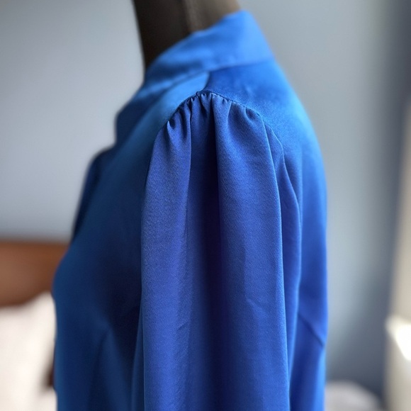 DKNY Blue Satin Button Down Hidden Button Long Sleeve Shirt - Office Siren - Picture 10 of 17